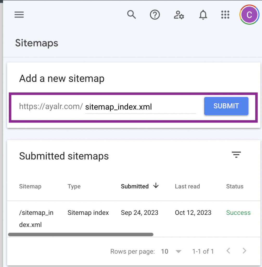 submitting the sitemap xml file